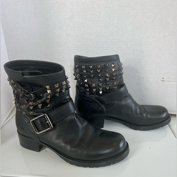 Valentino Garavani rockstud moto engineer ankle boots black stud - Picture 3 of 14